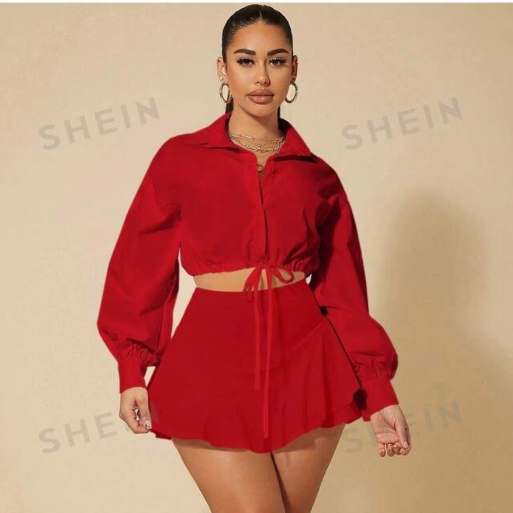 SHEIN Red Ruffle Skirt Skort Size Small